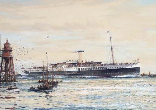 Jack Spurling The paddle steamer Crested Eagle running down the Thames Estuary, her deck crowded with passengers Spain oil painting art